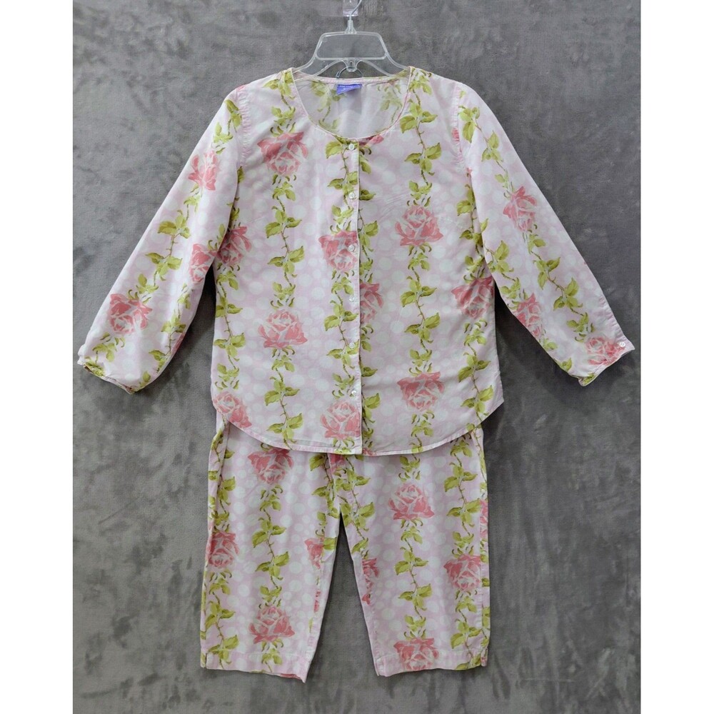Pine Cone Hill Polka Dot/Floral Top & Pants Pajamas Set Women's Medium Cotton
